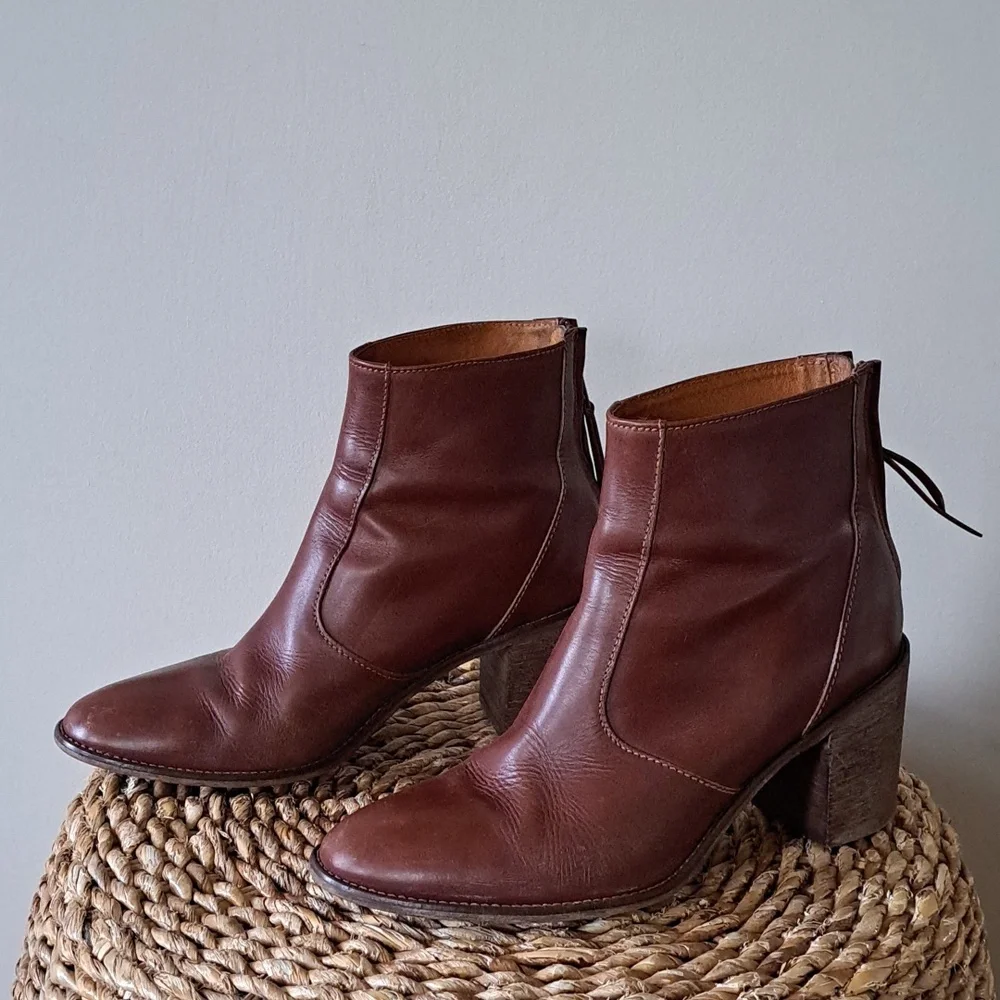 Madewell Womens Ames Cognac Brown Leather Ankle Booties‎ 3